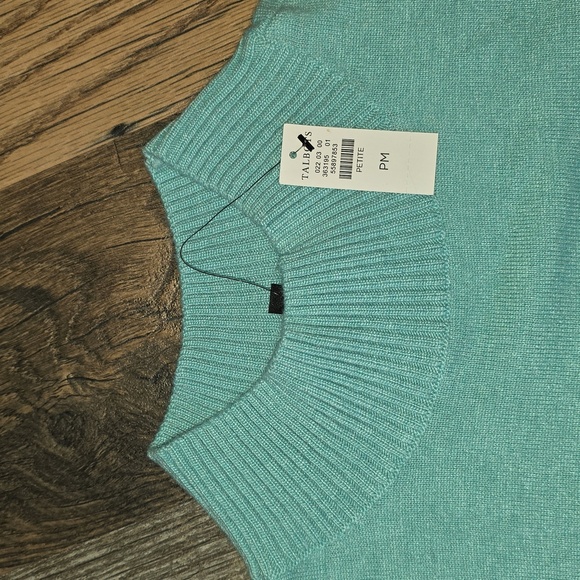 Pullover Sweater Tunic Petite Medium Eyelet Hem Mockneck Blue White NWT Talbots - Picture 4 of 6
